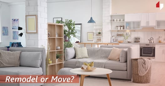 Bring, airy living room with the caption "Remodel or Move?"